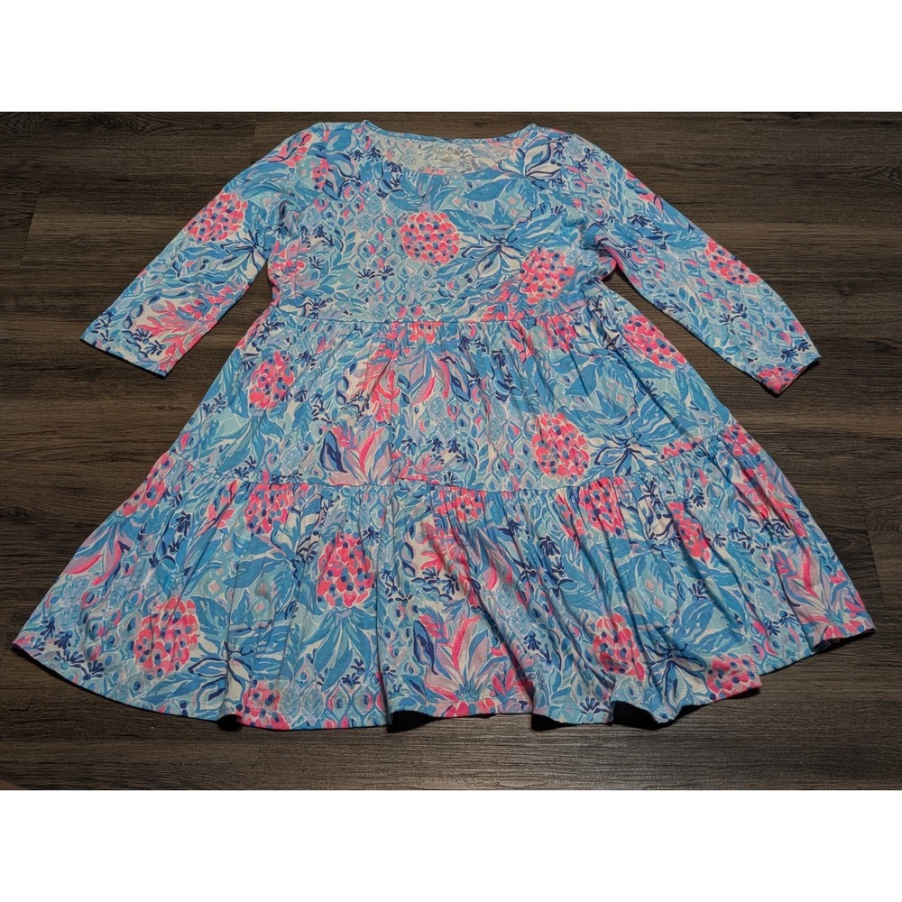 Lilly Pulitzer Geanna Dress Zanzibar Blu‎ Party Princess Tiered Mini Blue Pink M